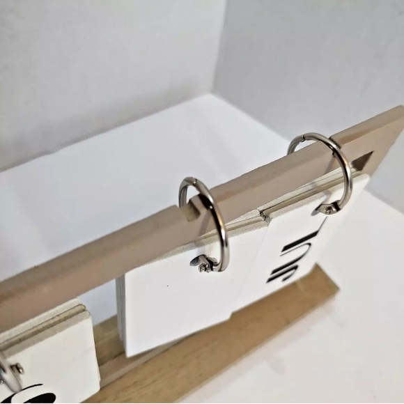 Neutral Tranquility Perpetual Calendar Metal & Wood Black White Brown Tabletop - Picture 7 of 9